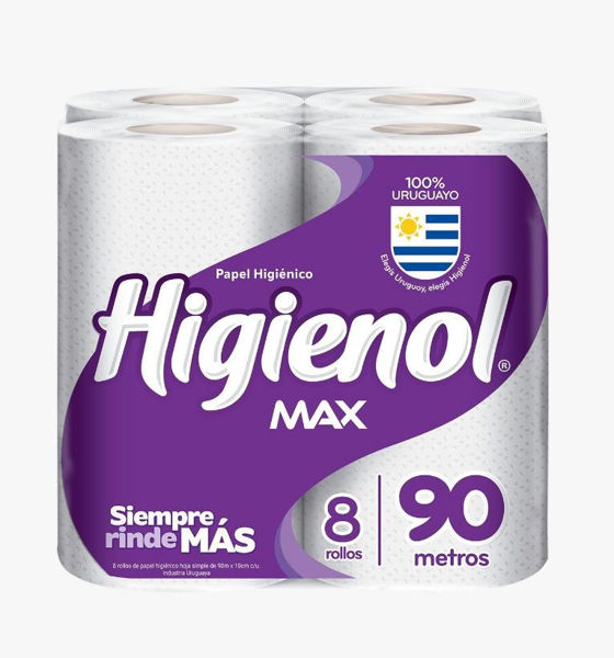 Higienol MAX hoja simple 90 metros x 8 rollos