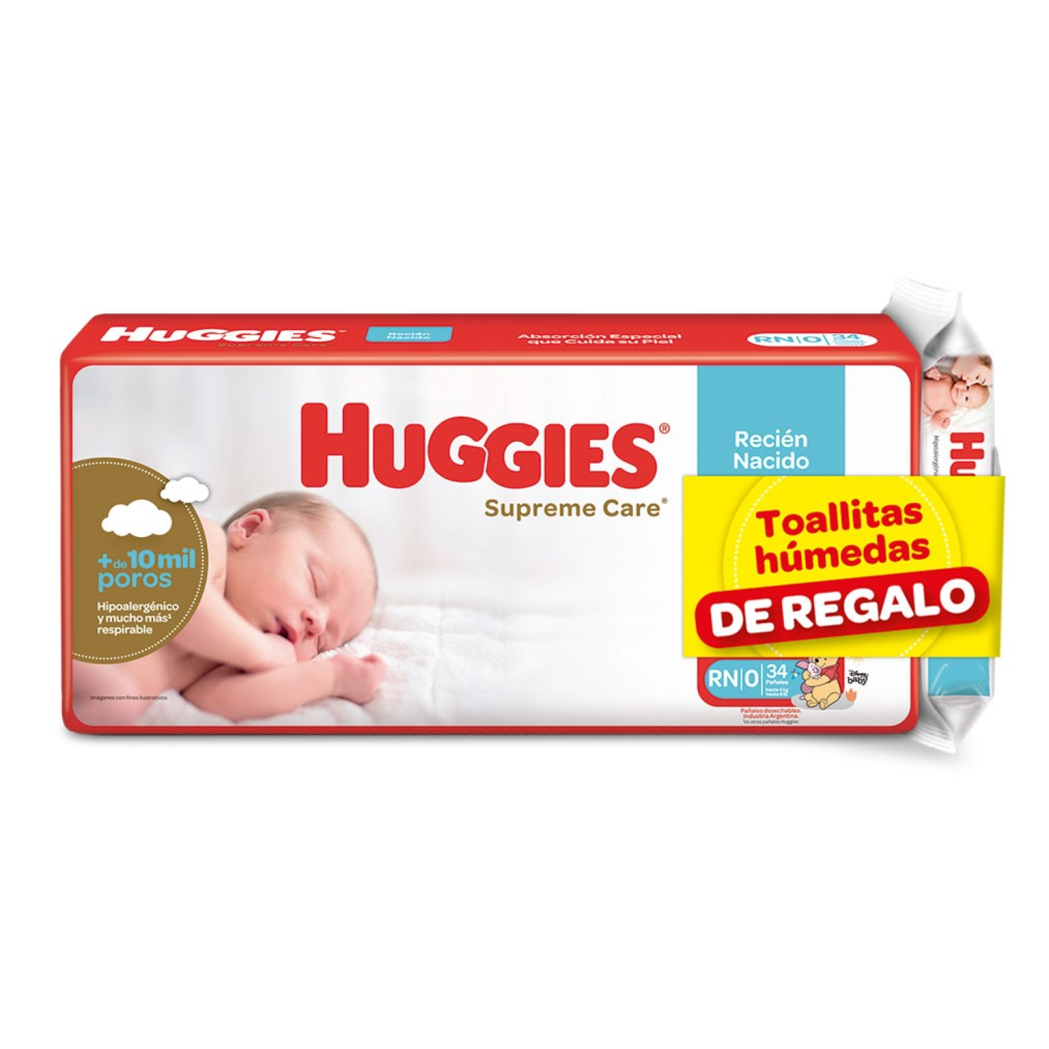 Huggies supreme care recien nacido x 34 unidades + toalla